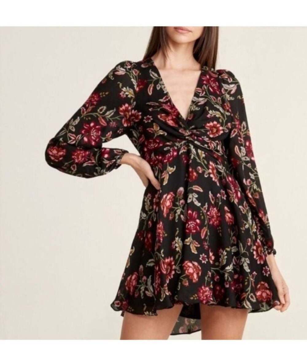 A.L.C. Annette Long Sleeve 100% Silk Floral Mini Dress